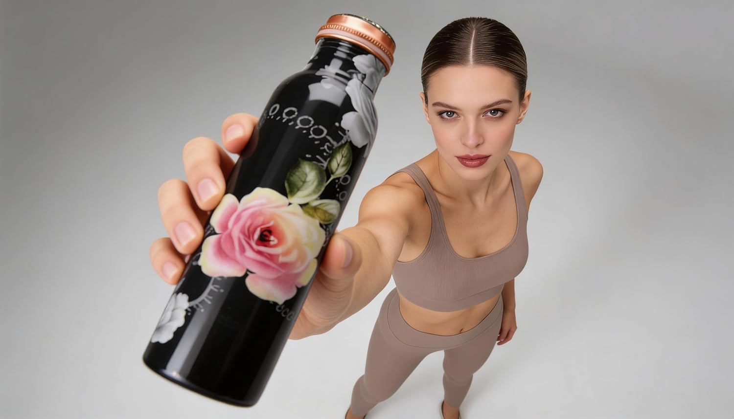 Pure Copper Water Drinking Bottle with Lid and Carry Bag 34oz/1000 ml Leak Proof Vessel Black Water Bottle for Ayurveda Health Sports and Yoga Gym- Pack of 1