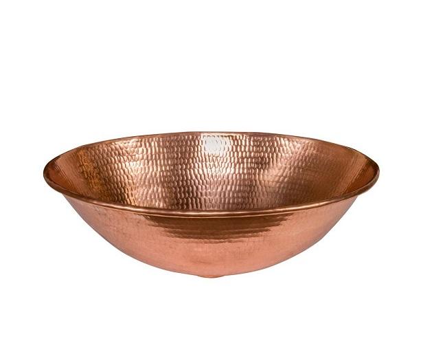 Handcrafted Copper Bathroom Sink, Hammered Finish Vessel Basin with Green Patina, Rustic Round Wash Bowl