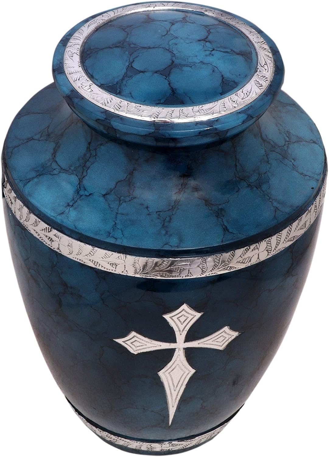Cross Blue Cloud Decorative Cremation Urn for Adult Ashes – Human Memorial Urn for Men & Women, Burial & Funeral, 200 Cubic Inches with Satin Bag
