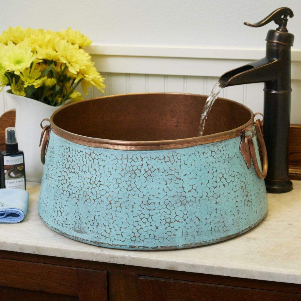 Luxury Hammered Copper Sink Set, Handcrafted Bathroom Vessel Basin with Matching Faucet and Drain, Rustic Farmhouse Countertop Vanity Bowl