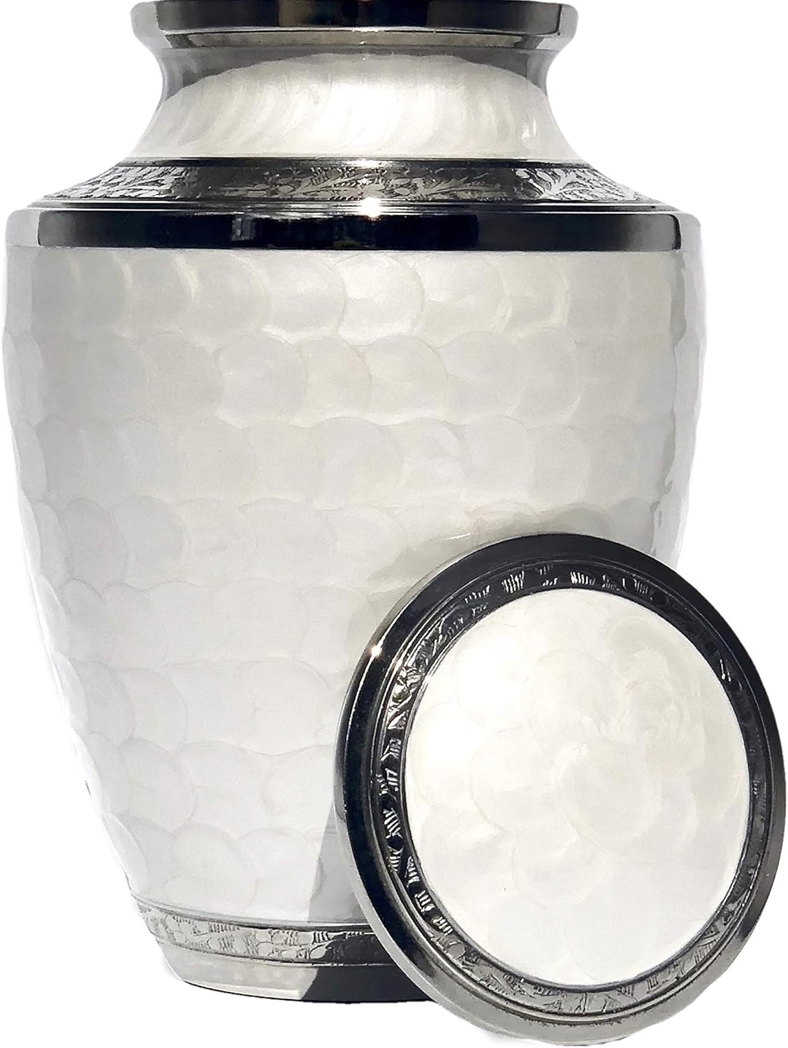 Cremation Urns for Human Ashes Adult Female & Male - Elegant Cremation Urns for Burial with Velvet Bag, Handcrafted Funeral Urns for Adult Ashes Men & Women - Silver Pearl, Large