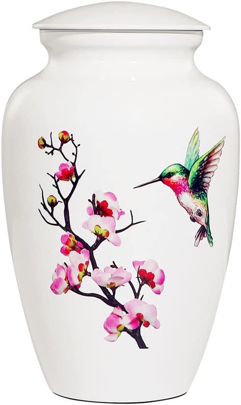 Hummingbird Cremation Urn for Adult Ashes - White Funeral Urn, Large Decorative With Velvet Bag, 200 Lbs Capacity, for Human Ashes Female and Male