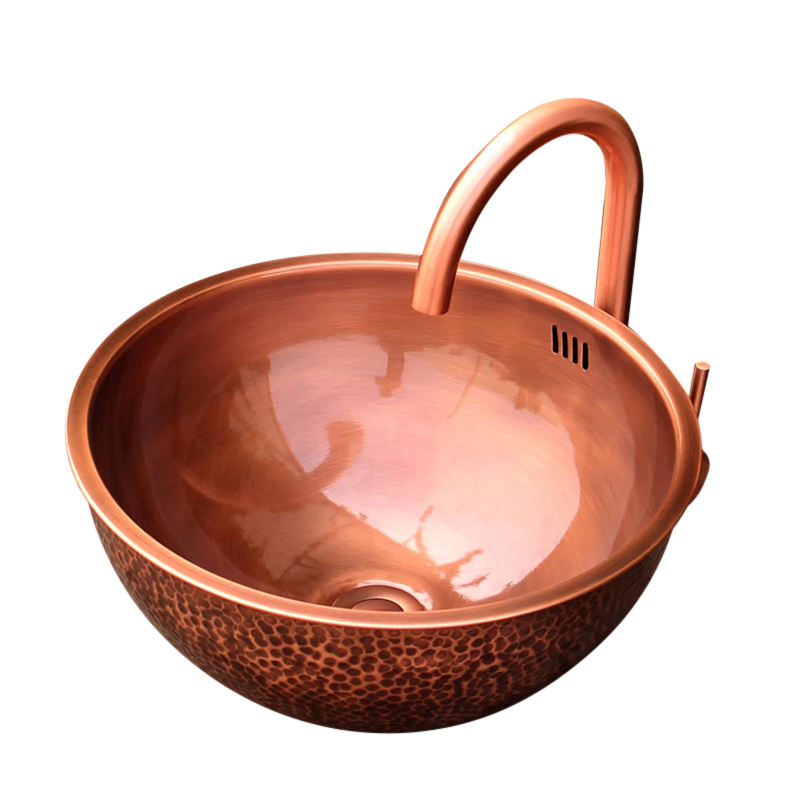 Handcrafted Copper Bowl Sink, Antique Green Patina, Rustic Hammered Vessel Basin for Bathroom & Kitchen
