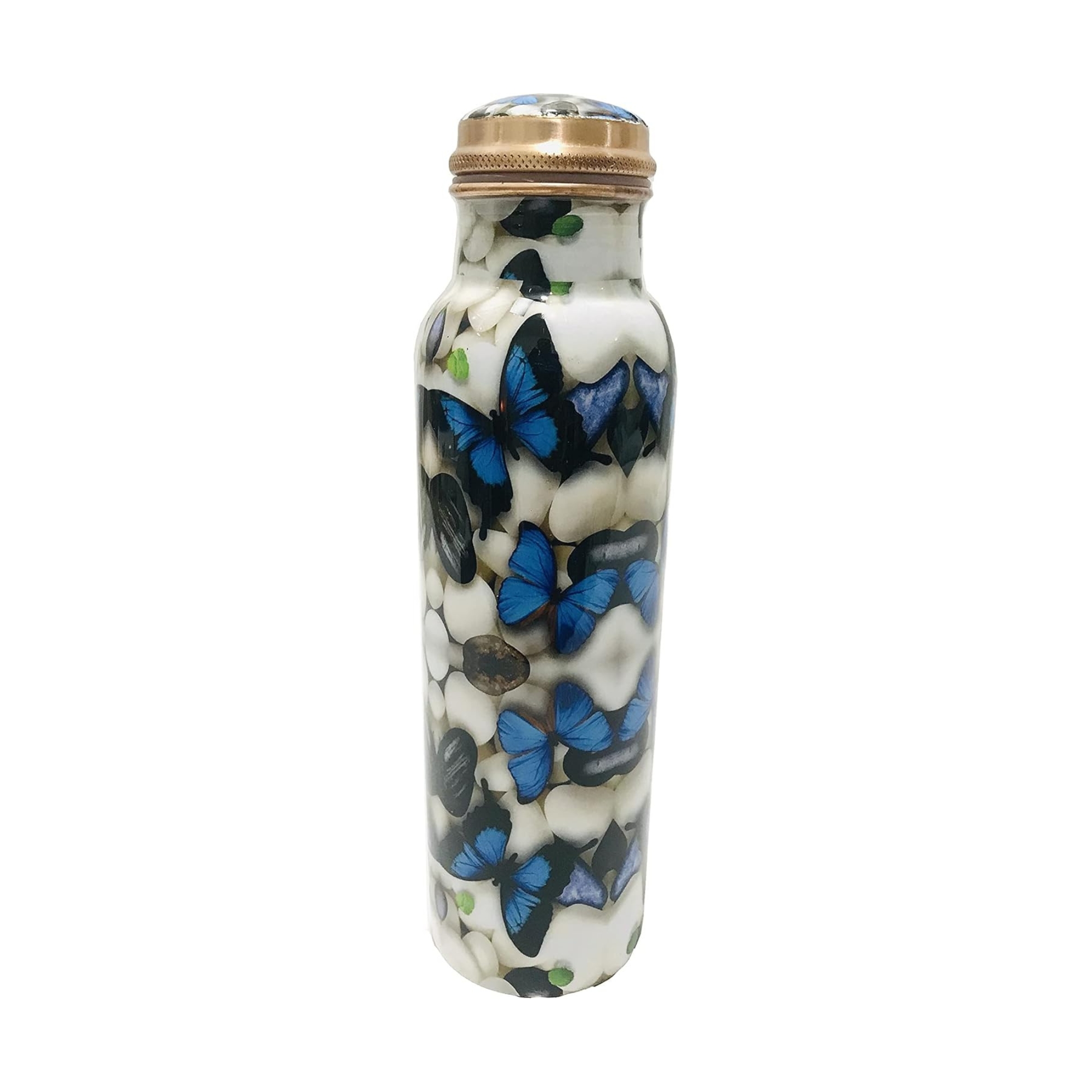 Blue Butterfly Copper Water Bottle 34 Oz (1000ml) – Joint-Free Ayurvedic Health Vessel for Drinking Water, Yoga, Fitness | Ideal Christmas, Wedding & Birthday Gift