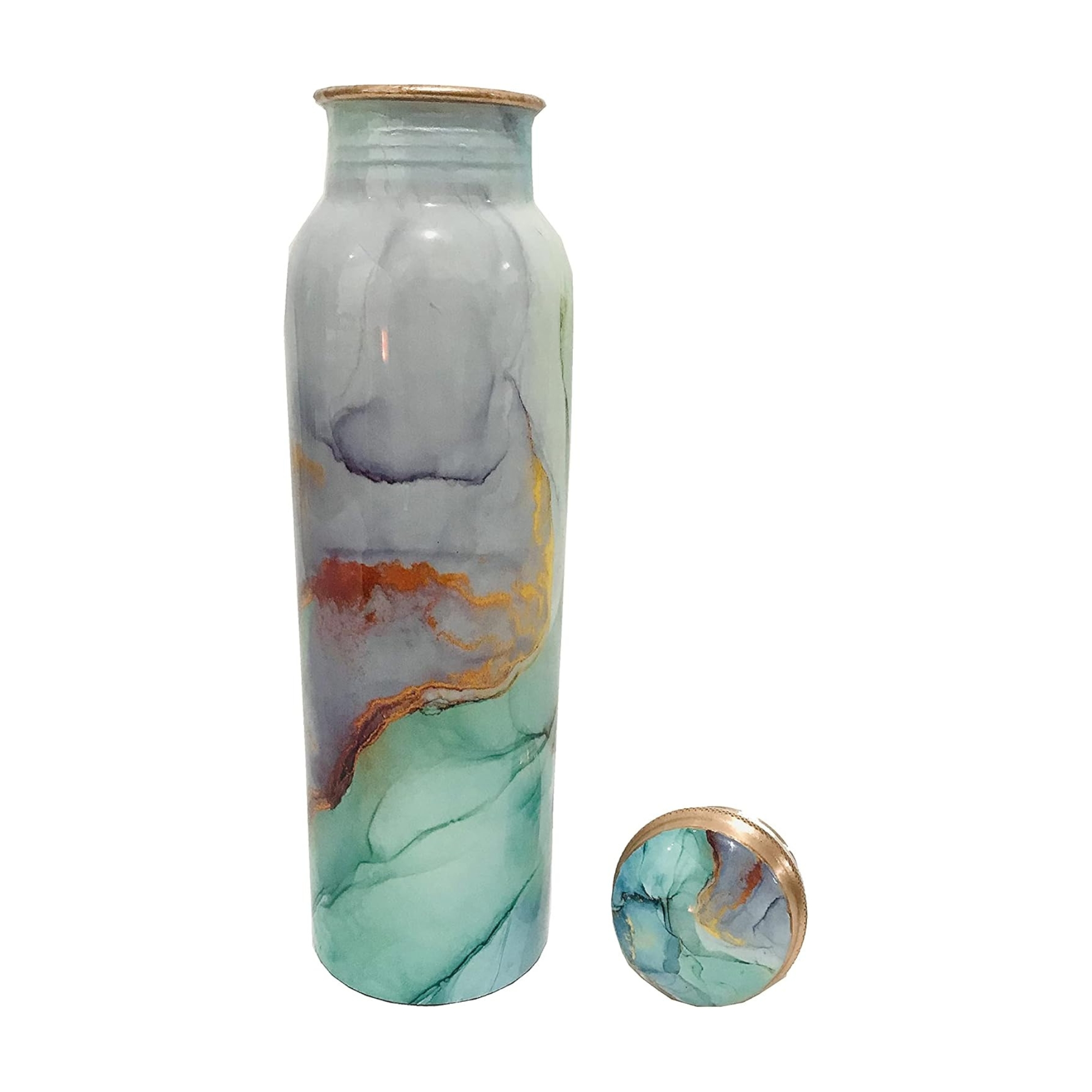 Green Copper Water Bottle 34 Oz (1000ml) – Leak-Proof Ayurvedic Health Vessel for Travel, Yoga, Fitness, and Daily Use | Ideal Gift for Christmas & Birthday