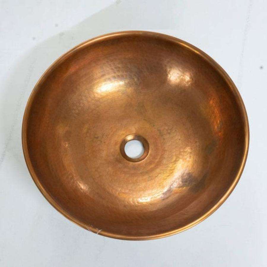 Handcrafted Copper Bathroom Sink, Round Vessel Vanity Basin with Antique Finish, Rustic Countertop Wash Bowl for Farmhouse Bathroom Decor