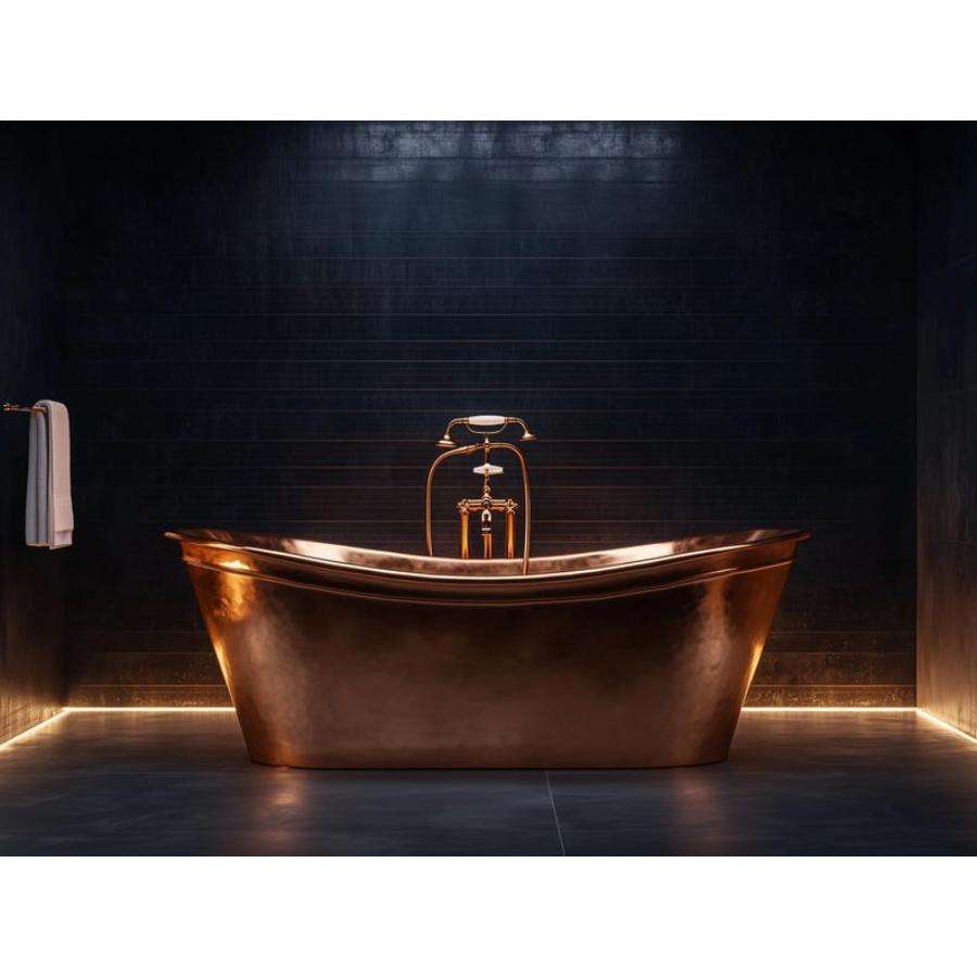 Luxury Copper Freestanding Bathtub – Handcrafted Vintage Soaking Tub for Elegant Bathroom Interiors