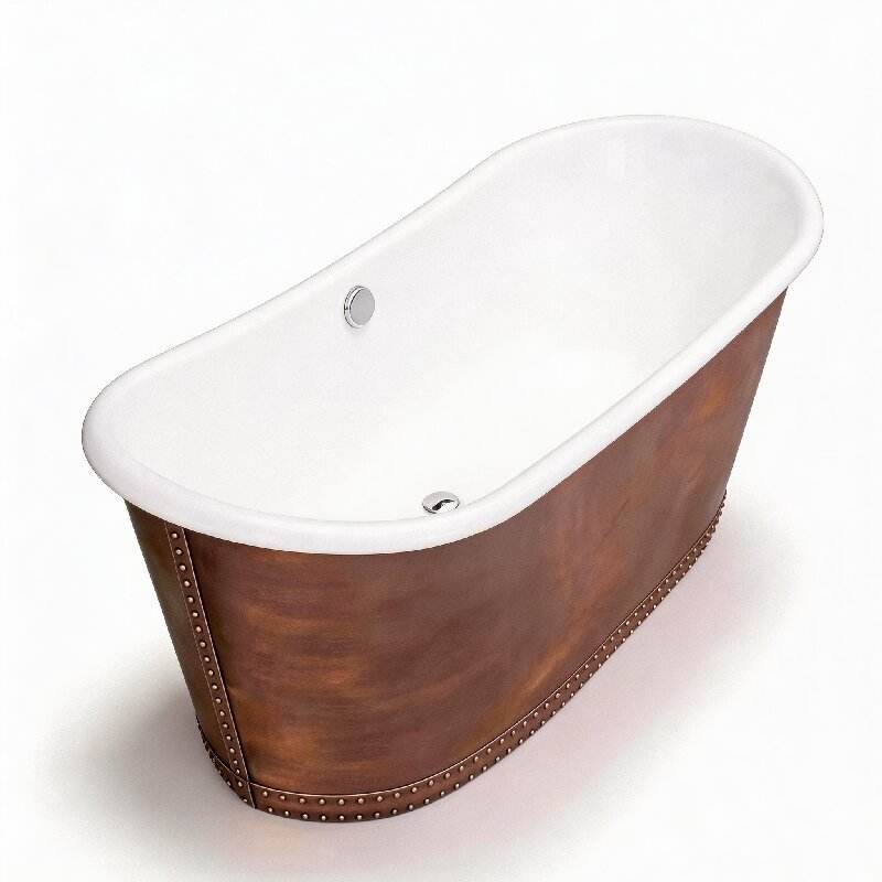 Rustic Copper Freestanding Bathtub – Handcrafted Luxury Soaking Tub for Elegant Bathroom Spaces