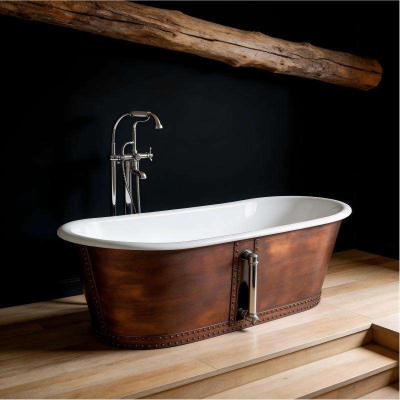 Rustic Copper Freestanding Bathtub – Handcrafted Luxury Soaking Tub for Elegant Bathroom Spaces