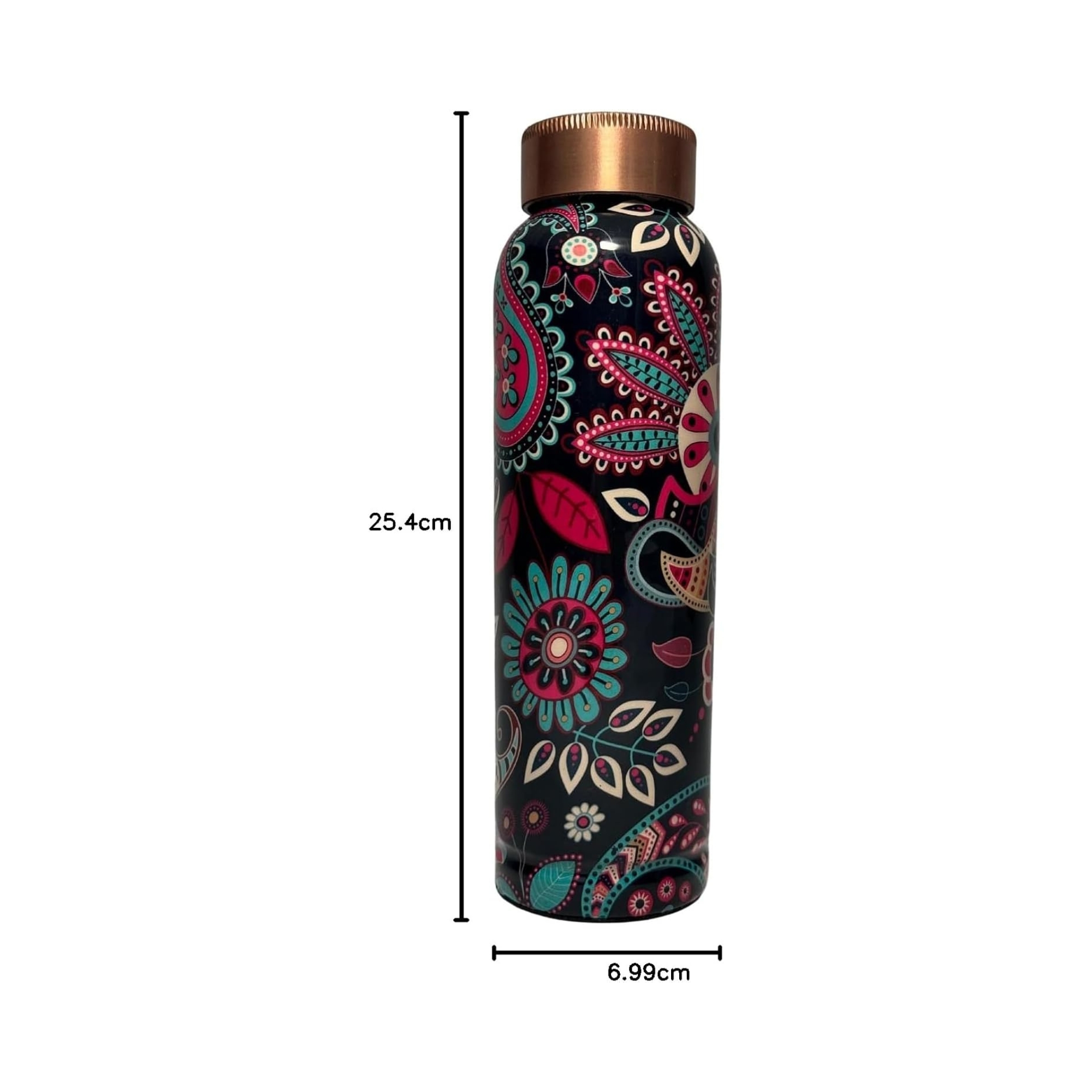 Printed Pure Copper Water Bottle 34 Oz – Leak-Proof 100% Ayurvedic Copper Vessel with Lid for Gym, Yoga, and Daily Hydration