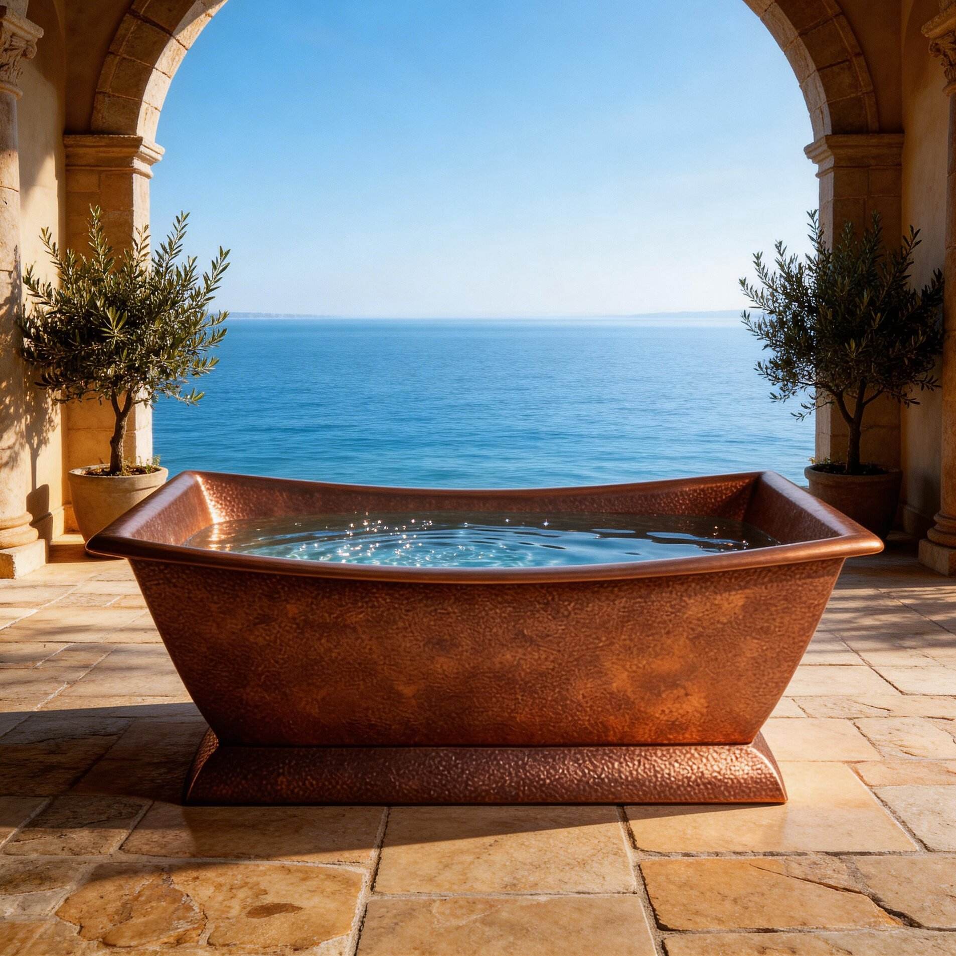 Antique Copper Freestanding Bathtub – Handcrafted Rustic Soaking Tub for Elegant Bathroom Interiors