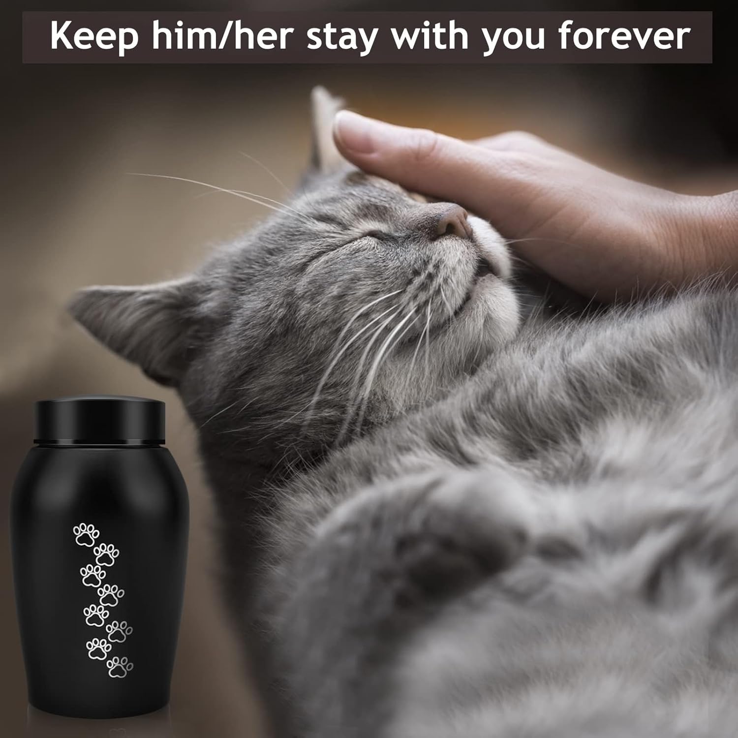 Large Pet Urn - Metal Paw Print Cremation Urn for Dogs and Cats, Black Stainless Steel Memorial Ashes Holder, Remembrance Gift
