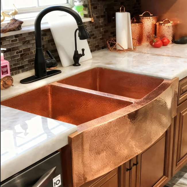 Antique Copper Vessel Sink Kit, Handmade Oval Bathroom Basin with Tall Faucet and Pop Up Drain, Rustic Vanity Bowl for Countertop Use