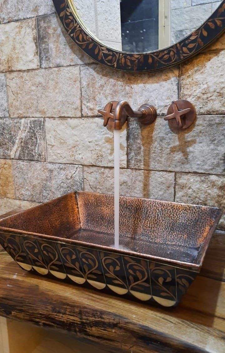 Luxury Handmade Copper Vessel Sink, Antique Green Patina Finish, Designer Round Wash Basin