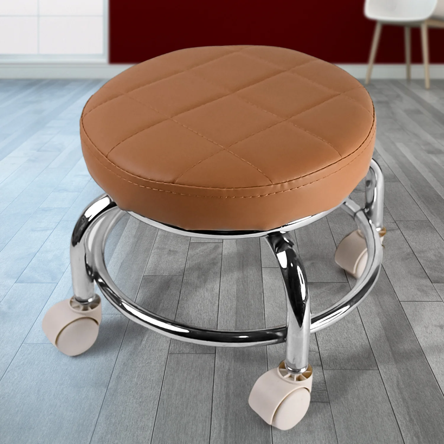 Heavy Duty Steel Base Round Rolling Stool with Wheels – Pedicure/Salon Stool (1 Pc)