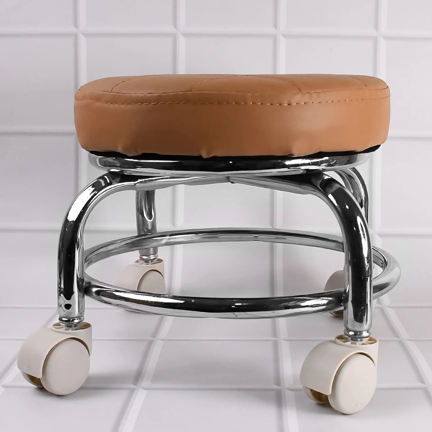 Heavy Duty Steel Base Round Rolling Stool with Wheels – Pedicure/Salon Stool (1 Pc)