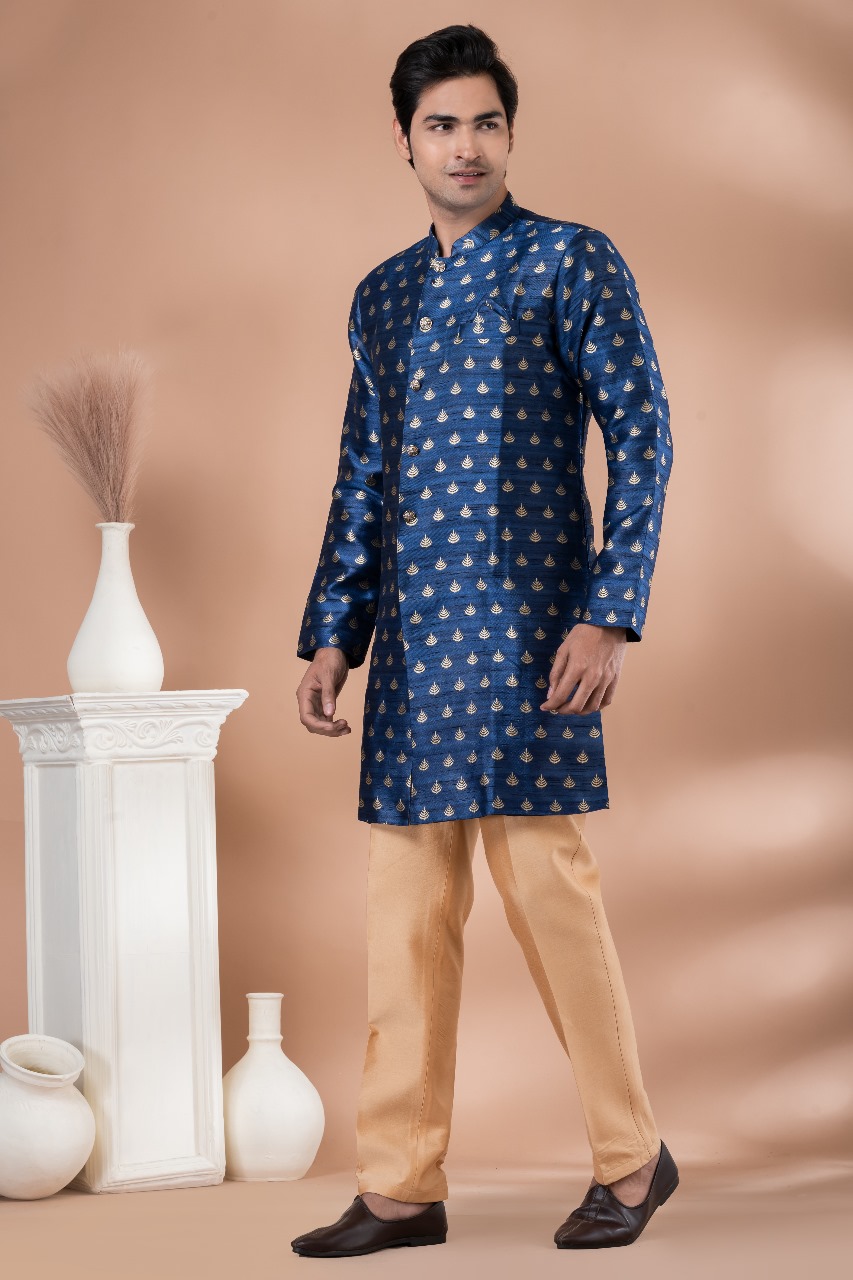 Men's Blue Printed Kurta Pajama Set