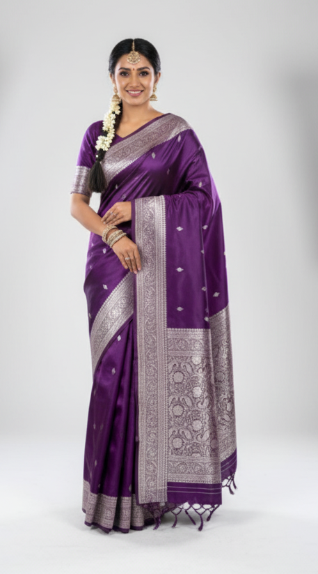 Royal Purple Soft Silk Saree Rich Zari Work Saree Banaras