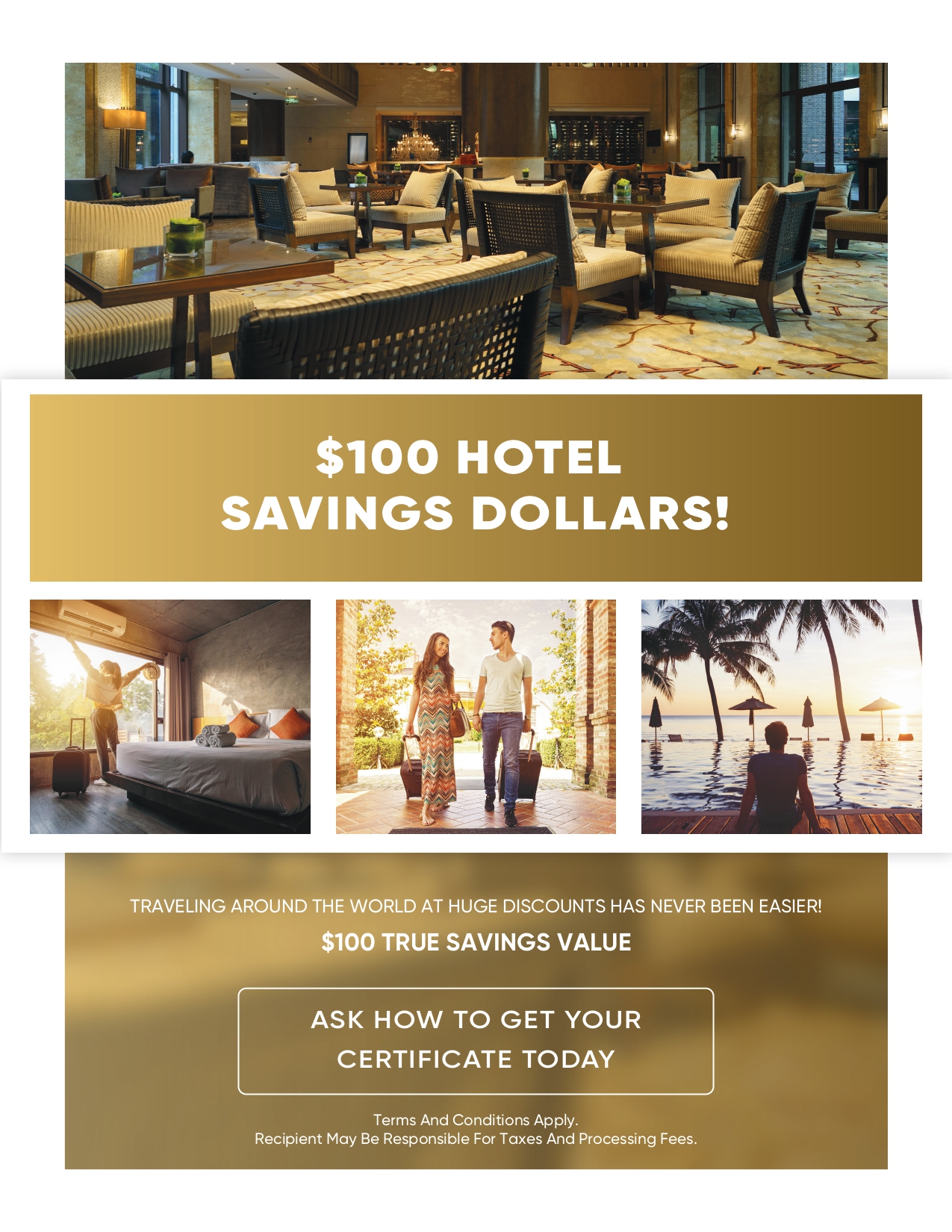 $100 Hotel Savings Dollars Certificate