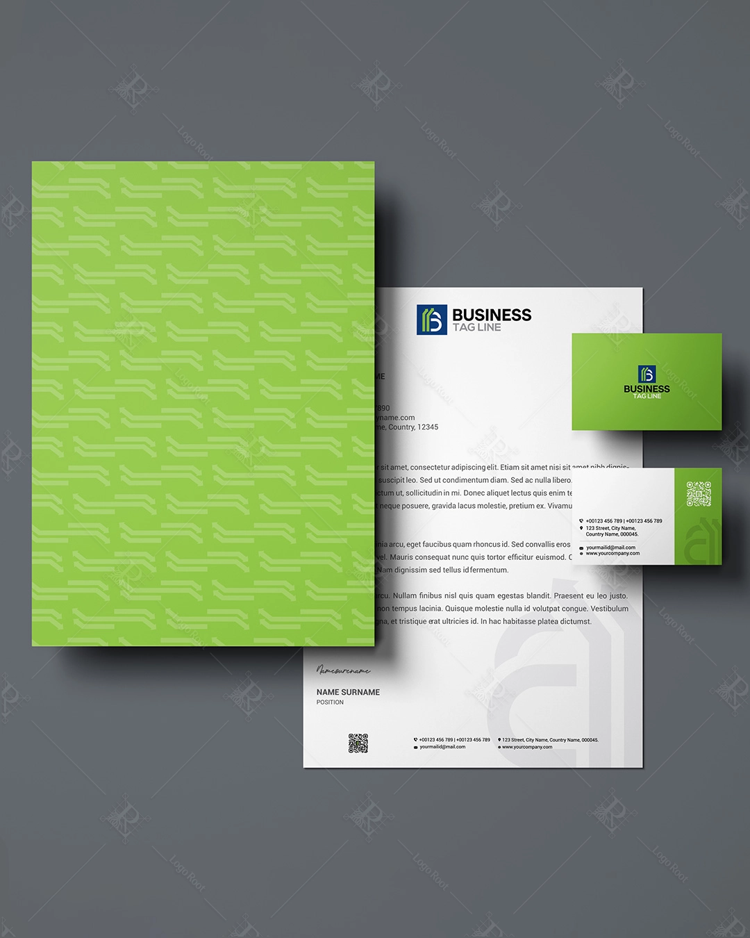 “B” Symbol Identity – Business Growth & Corporate Logo + Stationery Set