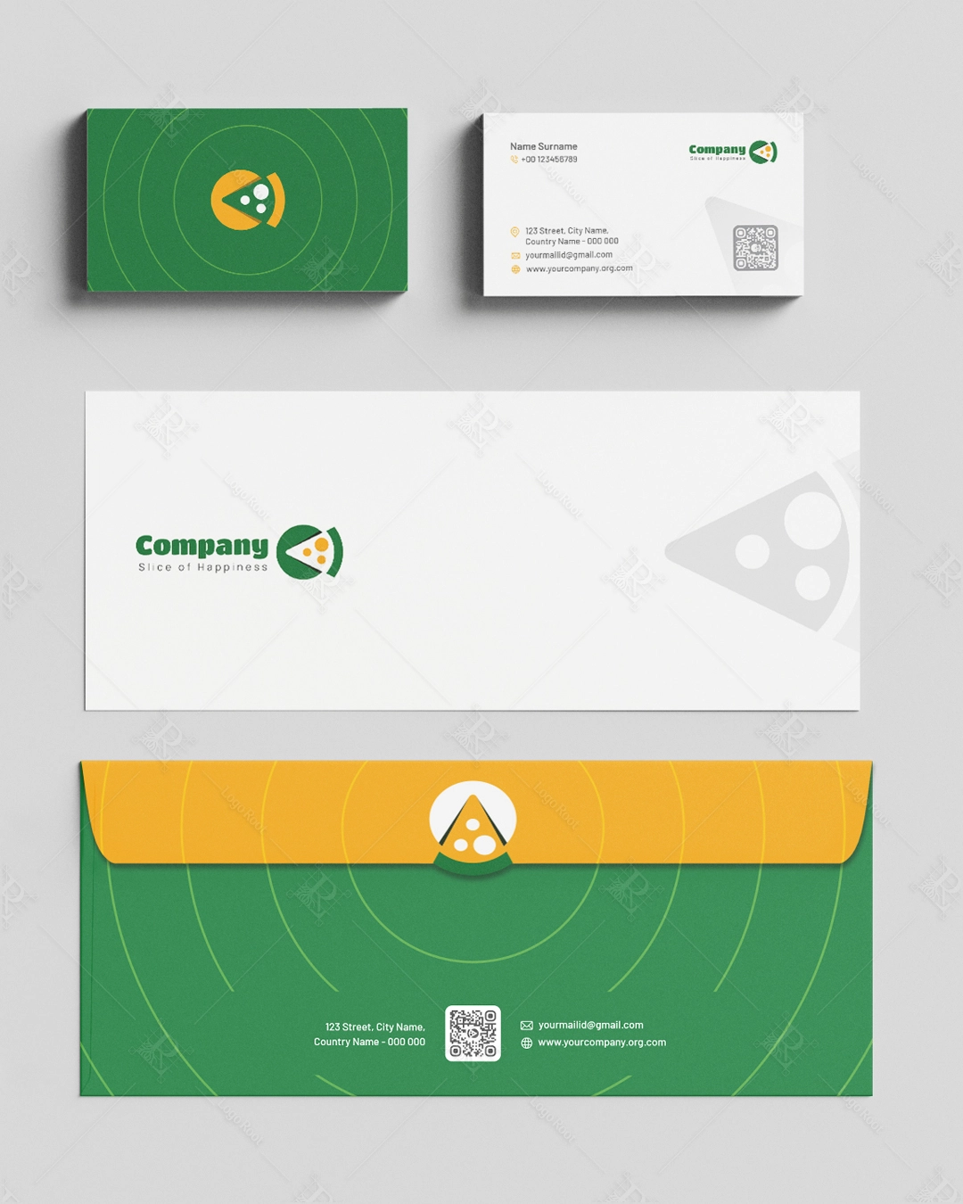 Pizza Slice Icon – Food Delivery & QSR Logo + Stationery Kit