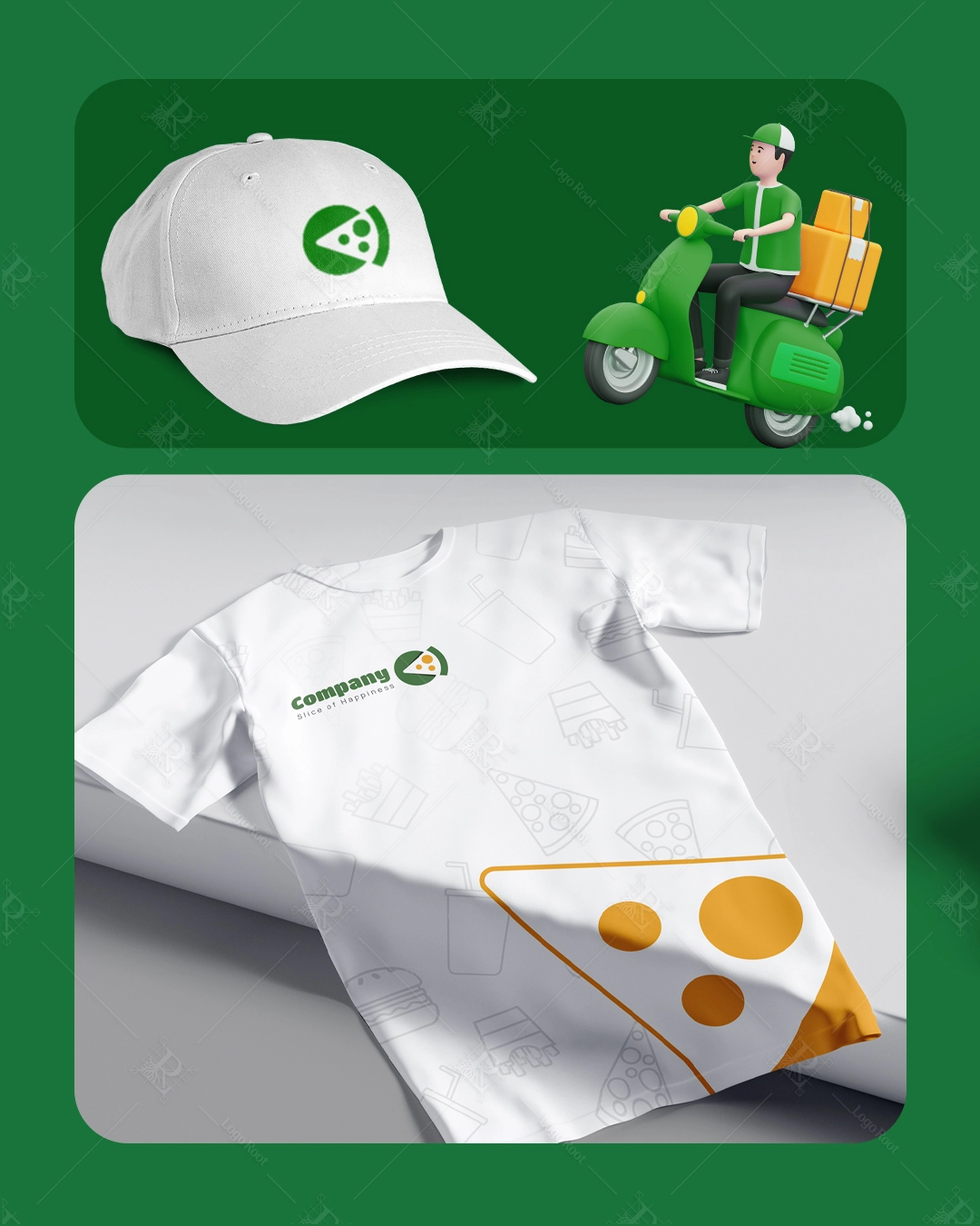 Pizza Slice Icon – Food Delivery & QSR Logo + Stationery Kit