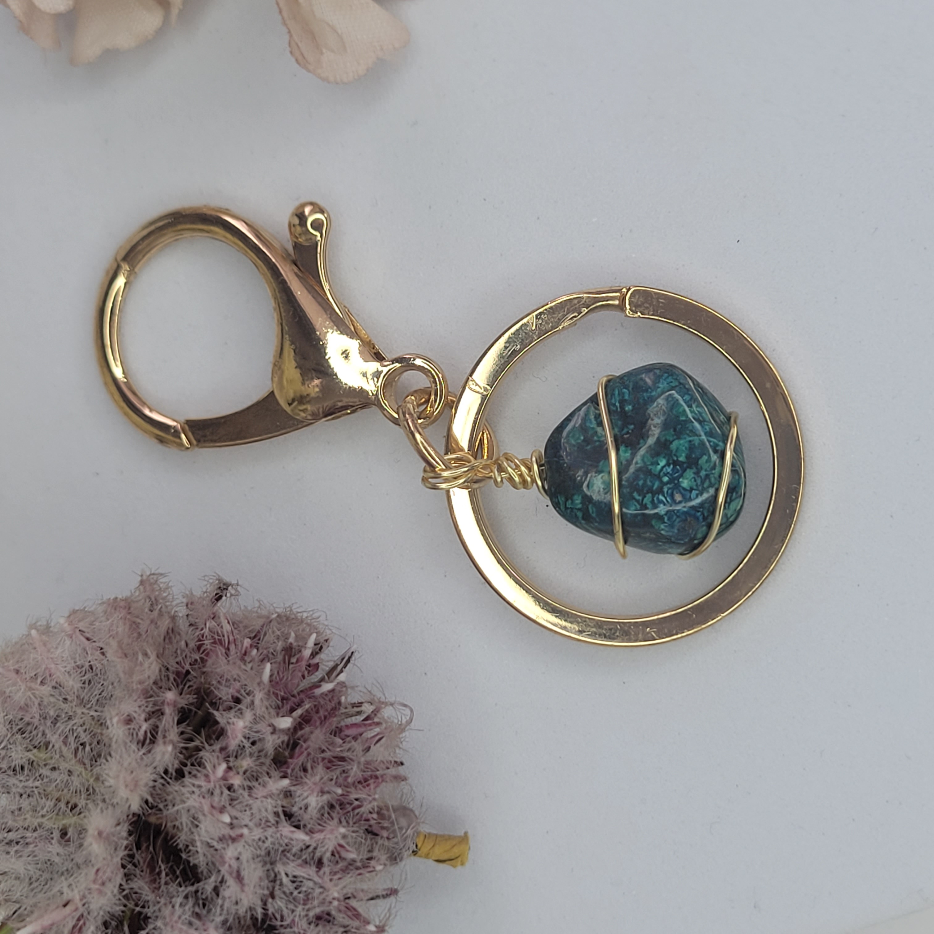 Chrysocolla Keychain - Gold