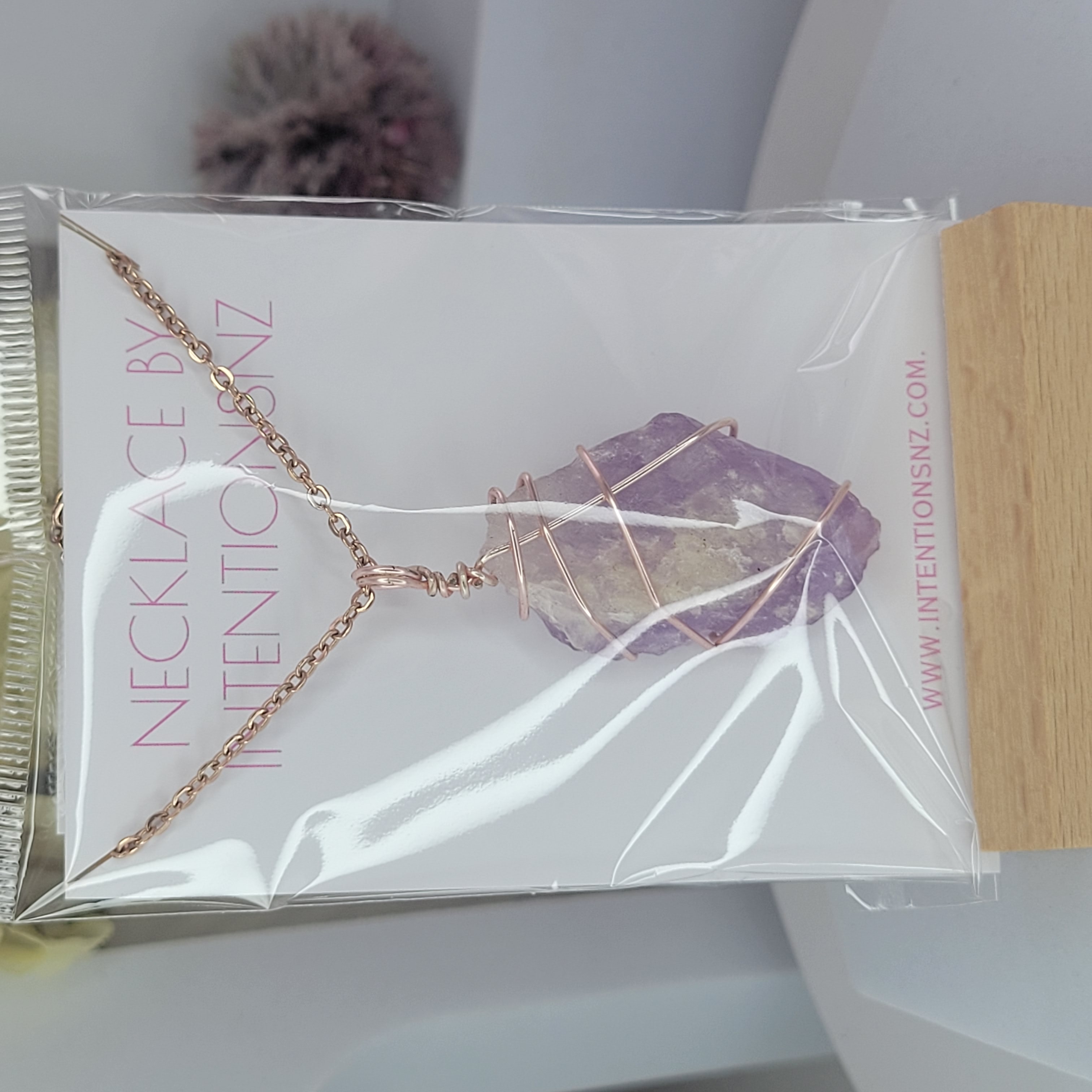 Amethyst Crystal Necklace - Rose Gold