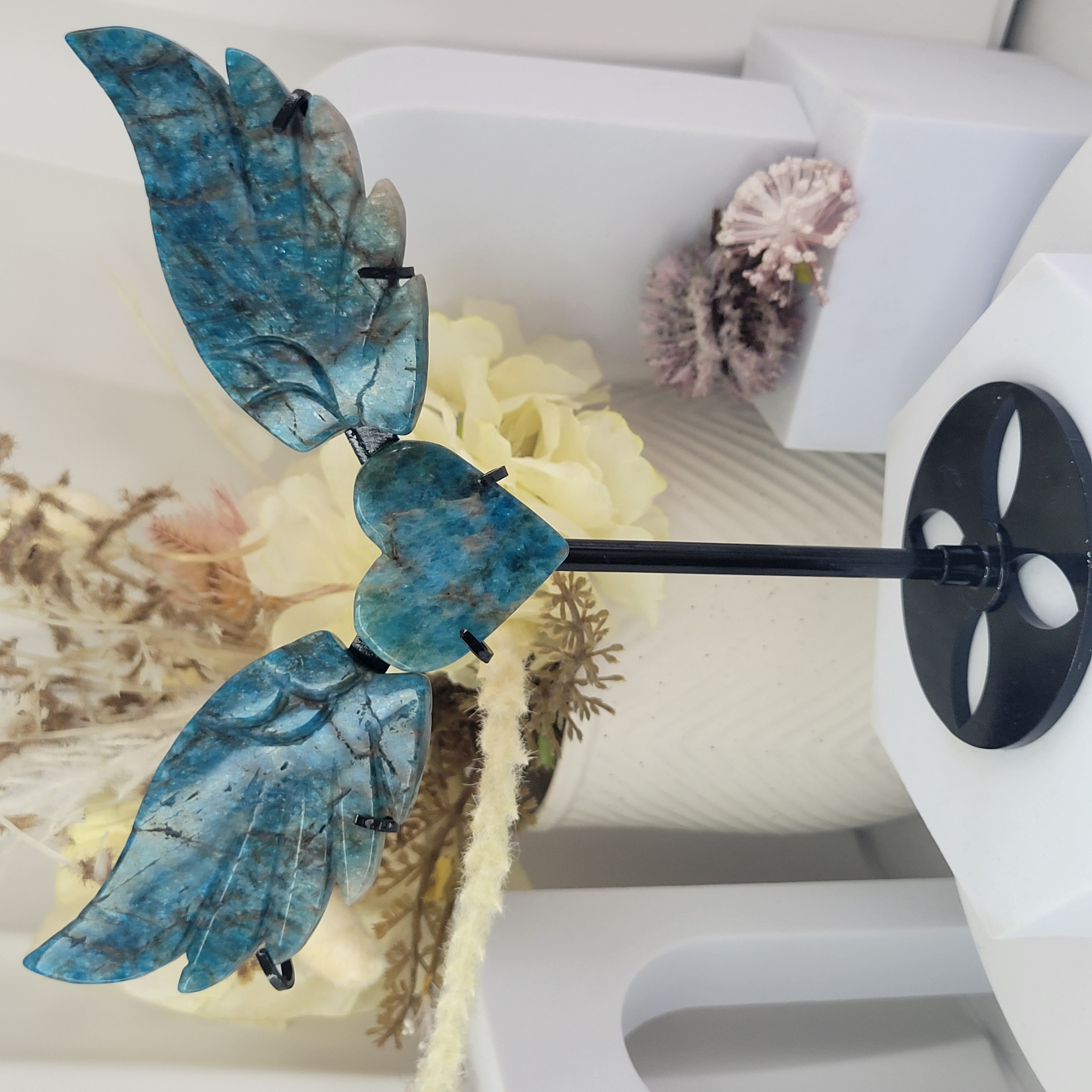 Blue Apatite Heart Wings + Stand