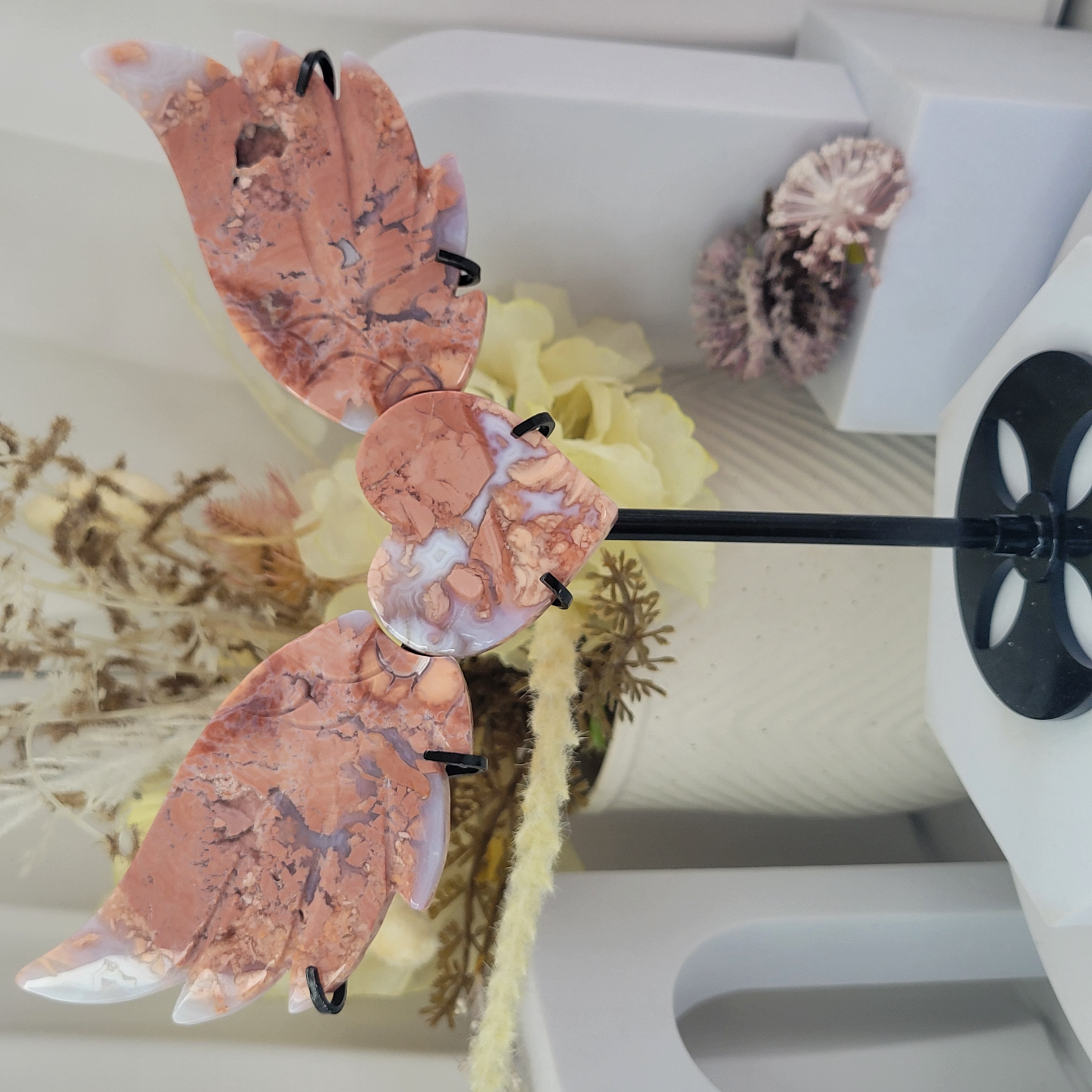 Pink Amethyst Heart Wings + Stand