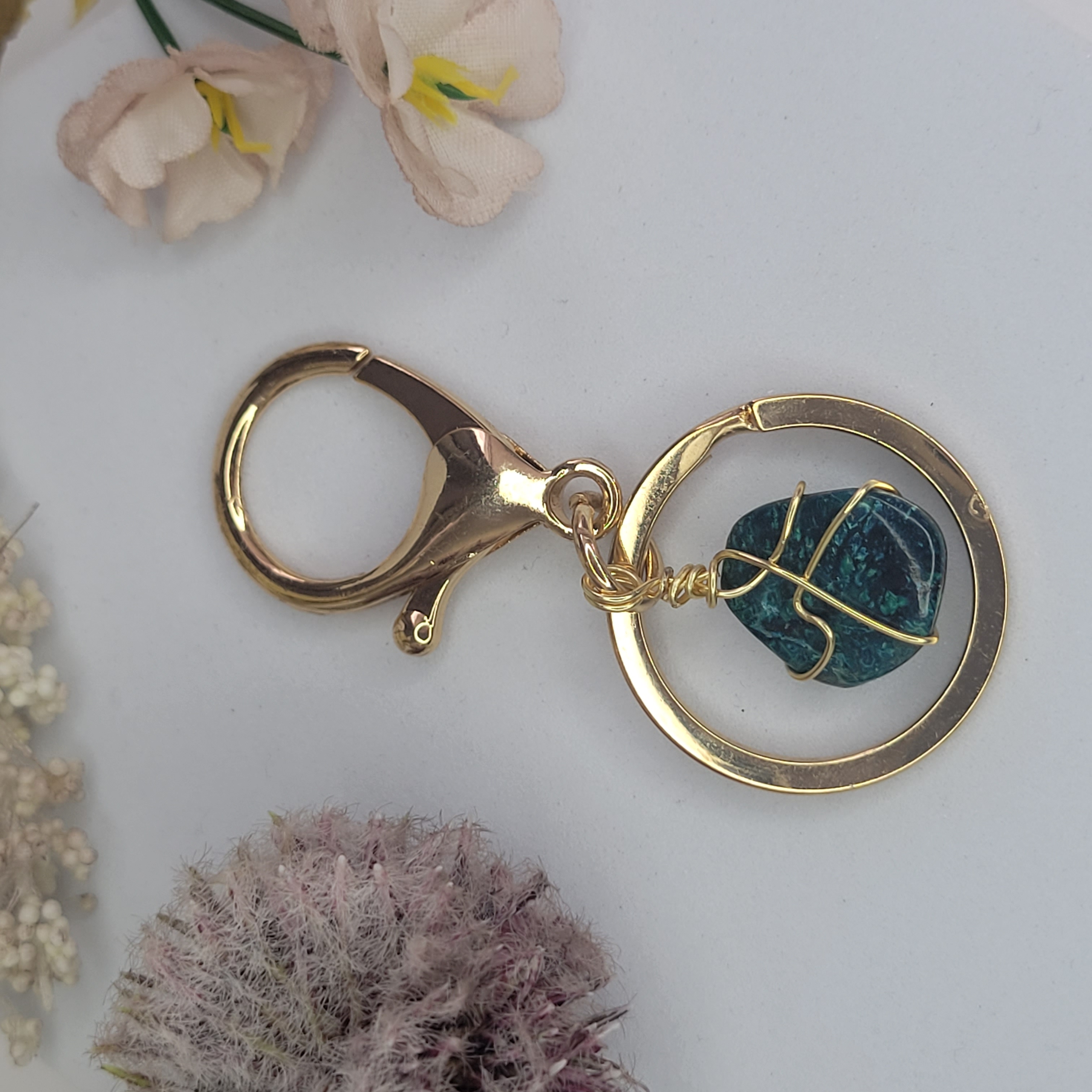 Chrysocolla Keychain - Gold