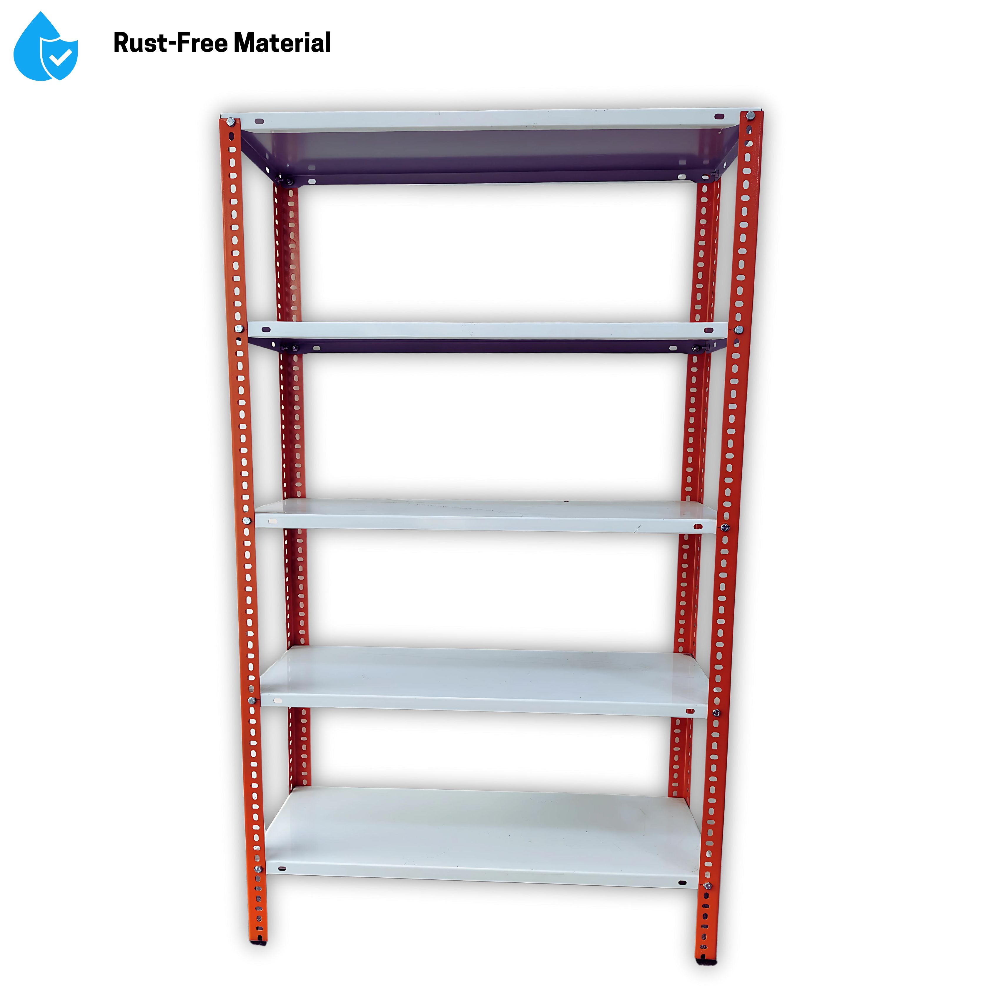 Kaisar Slotted Angle Rack | 6FT (H) x 3FT (L) x 1.25FT (D) | 5-Level – White (Rustproof, Free Standing)