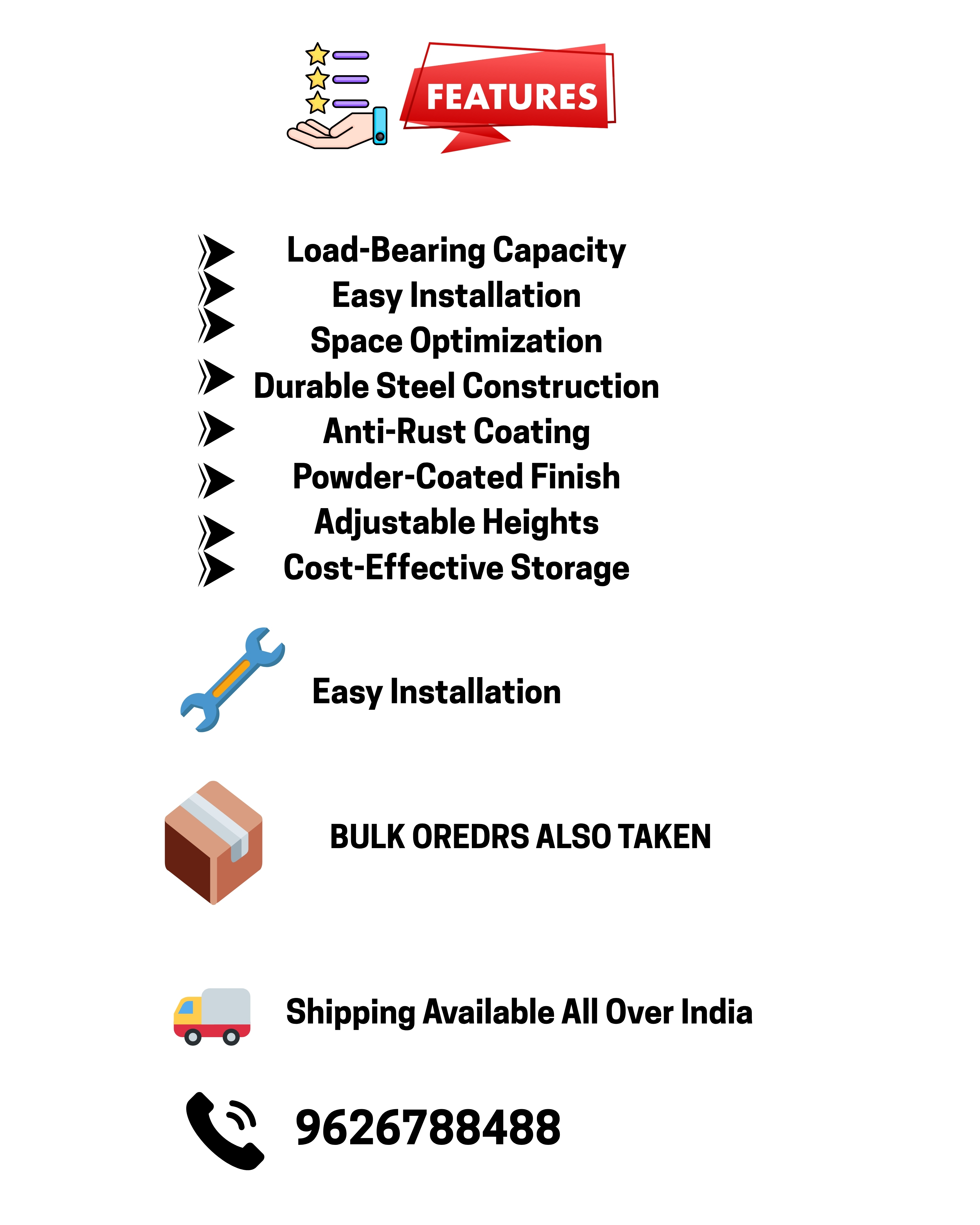 Kaisar Slotted Angle Rack | 6FT (H) x 3FT (L) x 1.25FT (D) | 5-Level – White (Rustproof, Free Standing)