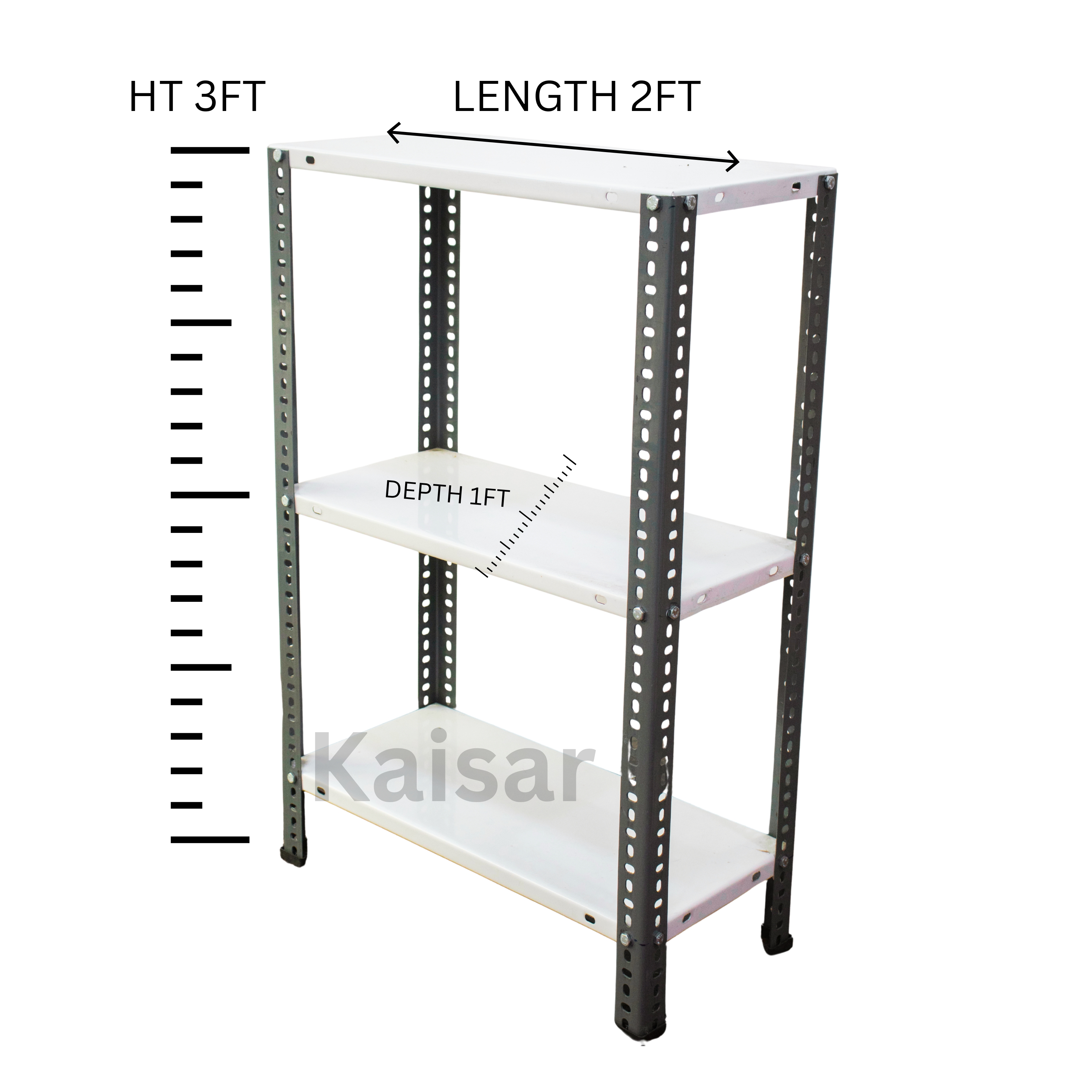 Kaisar 36x24x12 3PC White Shoe Rack | Multipurpose Slotted Angle Rack | Metal Display & Storage Unit (DIY, Rustproof, Powder Coated Finish)