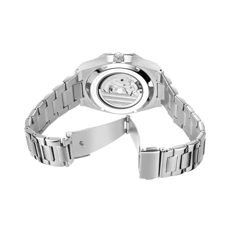 Ezüst automatikus karóra 3D üreges kialakítással férfiaknak, világító mutatókkal, Tourbillon