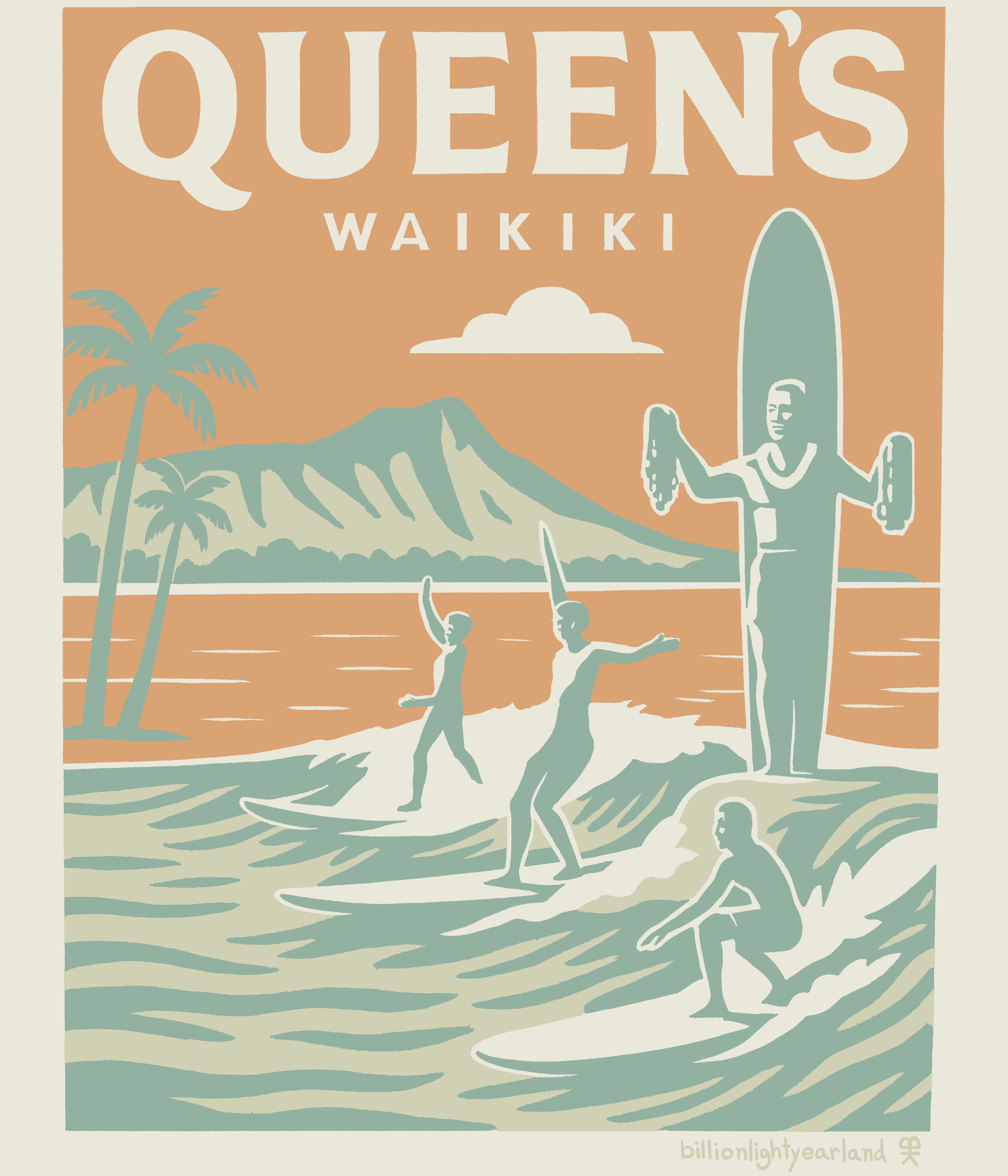 Queens Beach Tee Waikiki