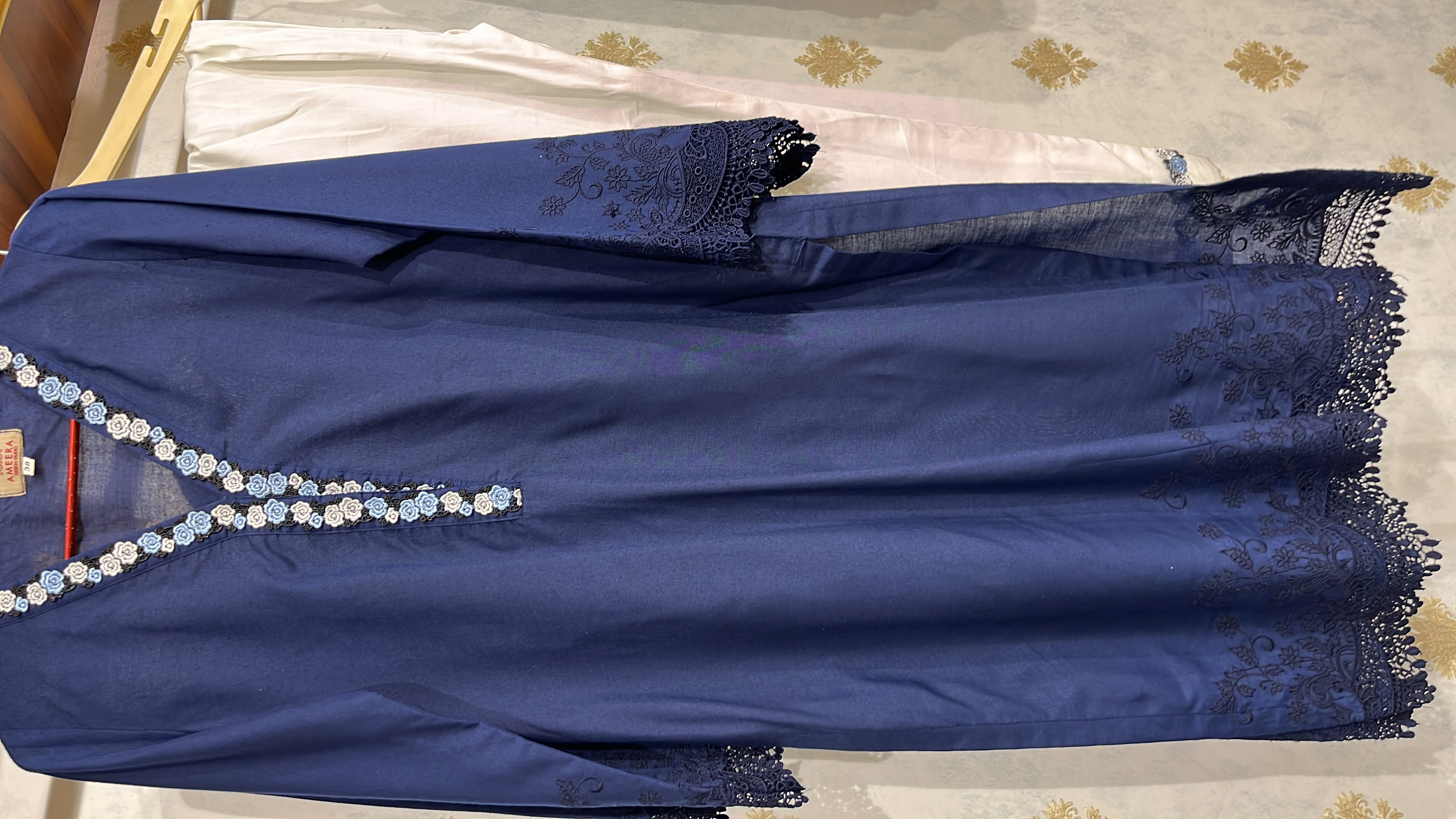 Blue Lacey Kurta Set with Cut work 