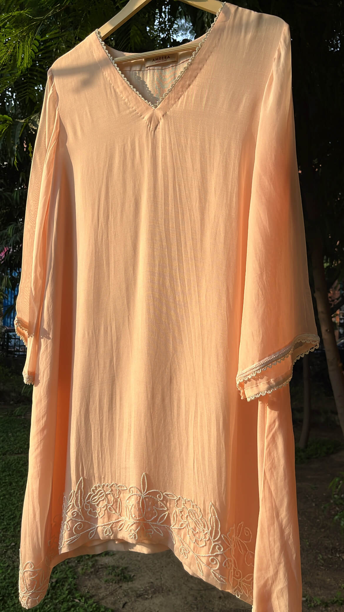 Peach Embroidered Organza Co-ord Set