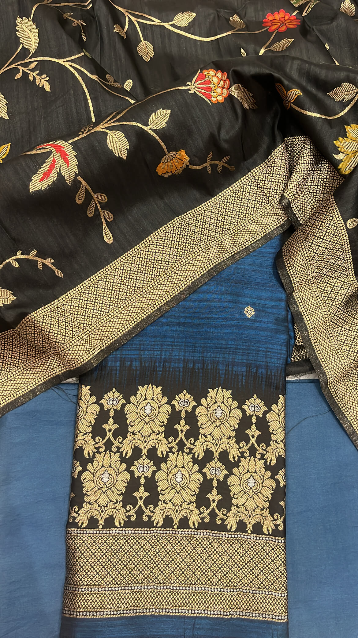 Navy Blue Jamdani Banarsi Silk Suit