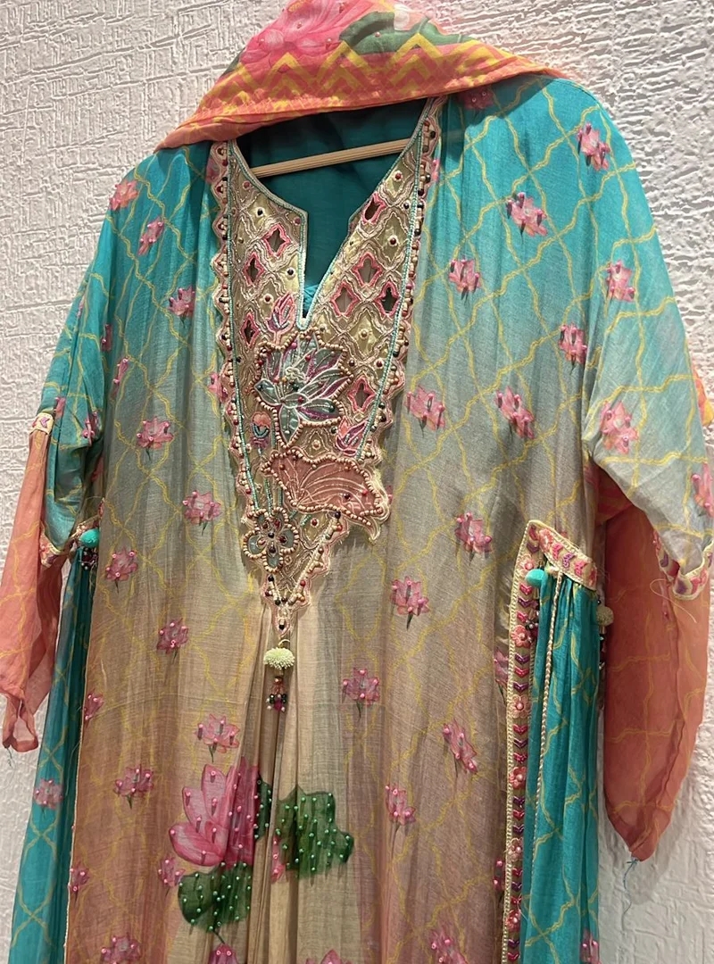 Embroidered Multicolor Printed Suit