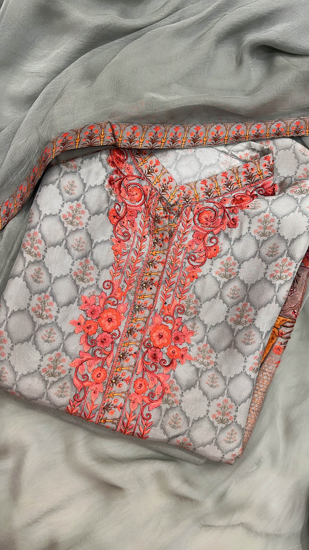 Gul Ahmed Inspired Printed Silk Suit