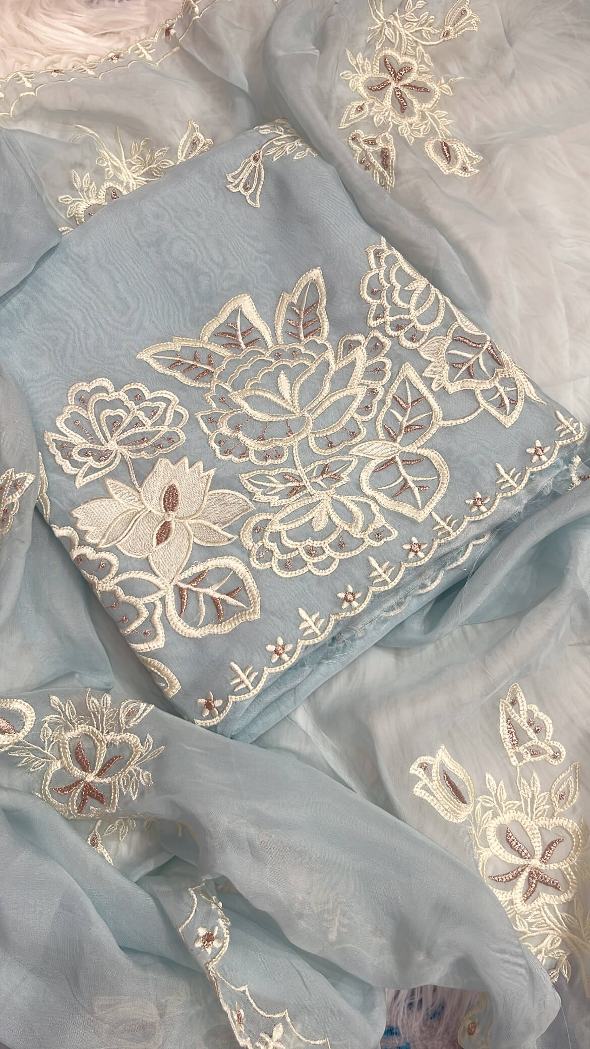Soft Blue organza with Thread work