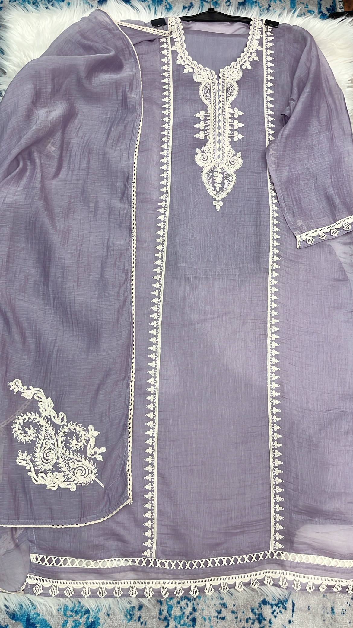 Lilac Pure Mul Cotton Suit with Dori work