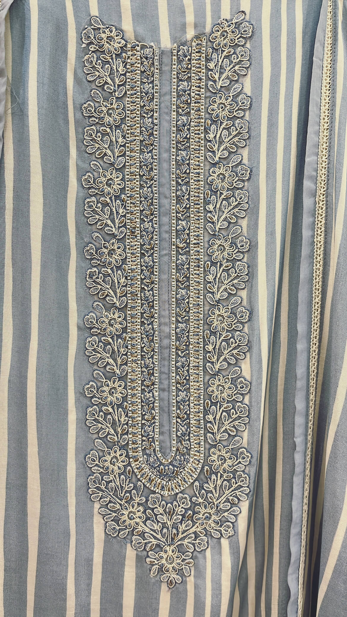 Bluish - Grey Muslin Cotton Suit with thread handwork
