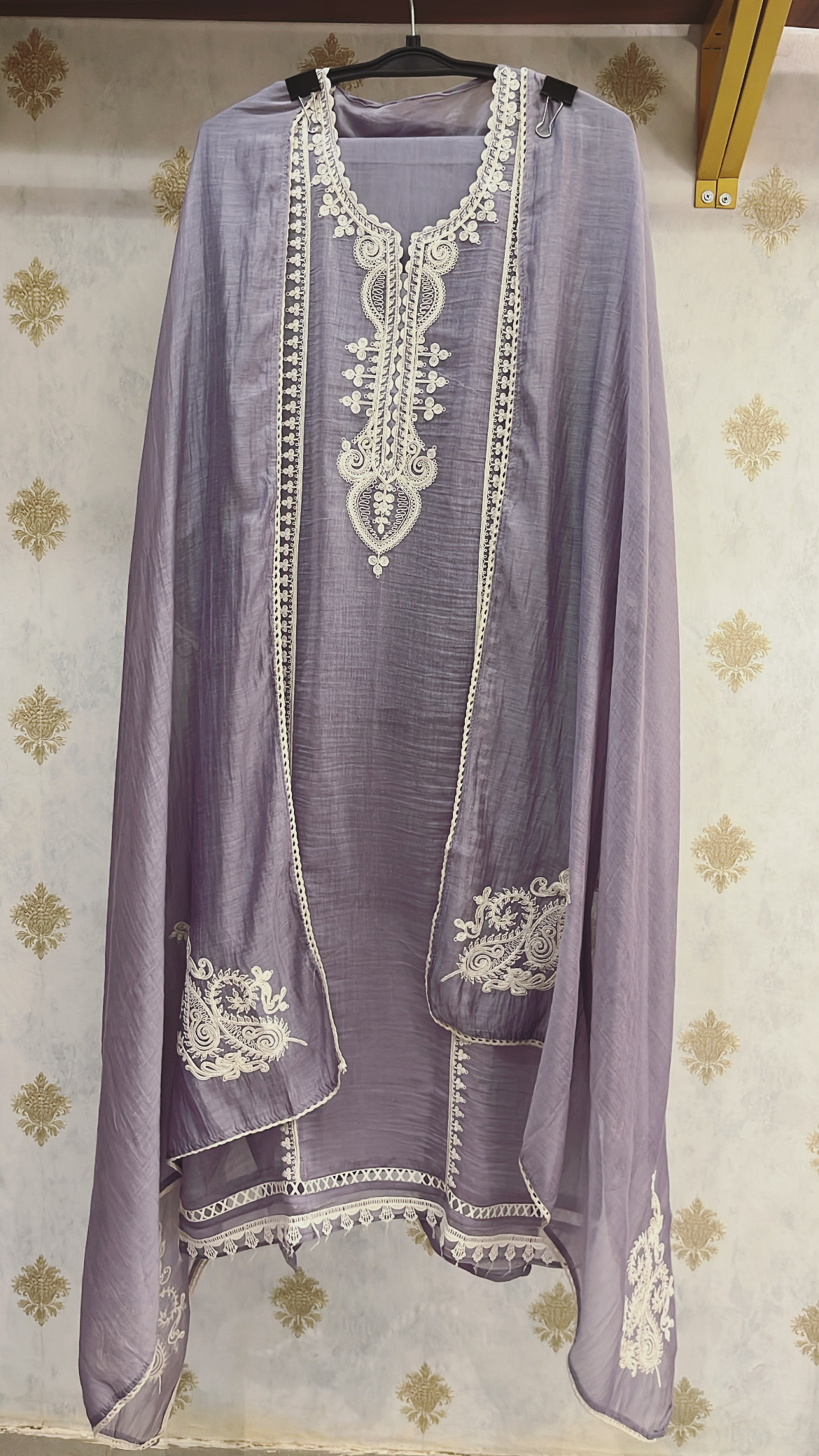 Lilac Pure Mul Cotton Suit with Dori work