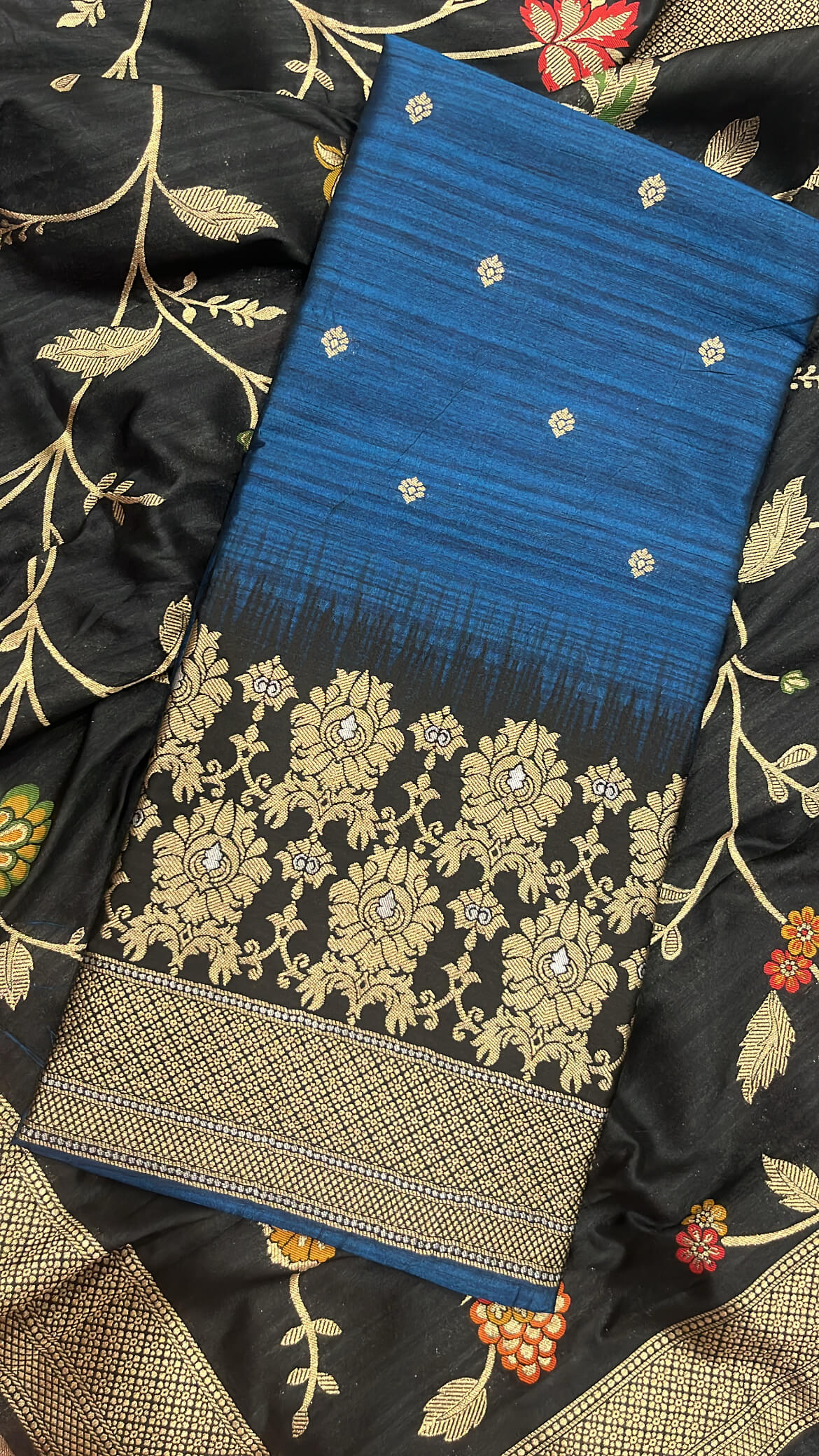 Navy Blue Jamdani Banarsi Silk Suit