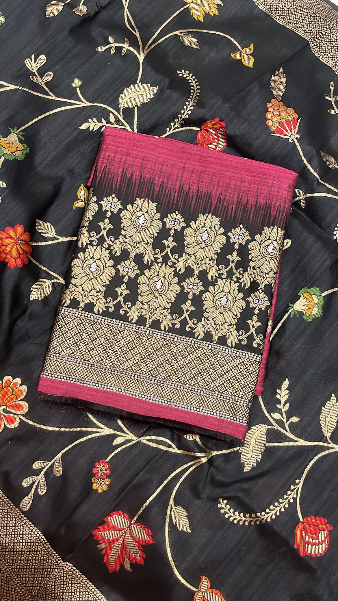 Wine Jamdani Banarsi Silk Suit