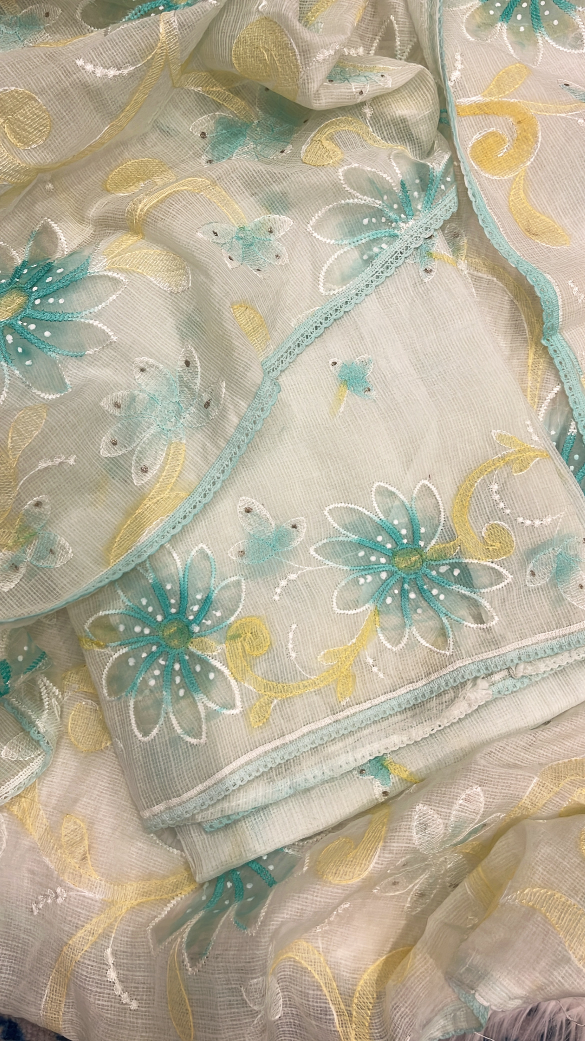Aqua Green Embroidered Cotton Suit
