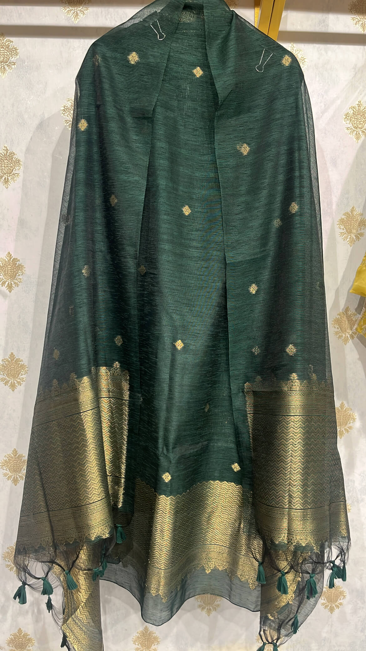 Bottle Green Banarsi Silk with Zari Weave