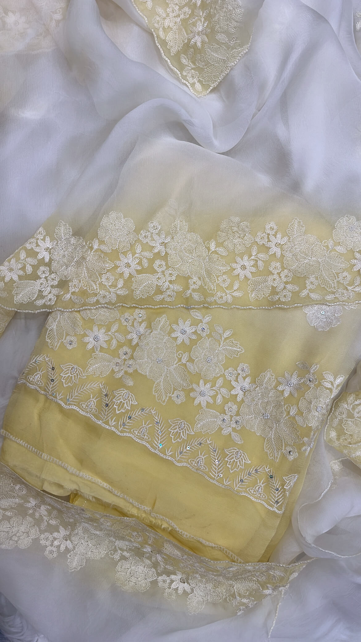 White and Yellow Soft Bamber Organza Suit